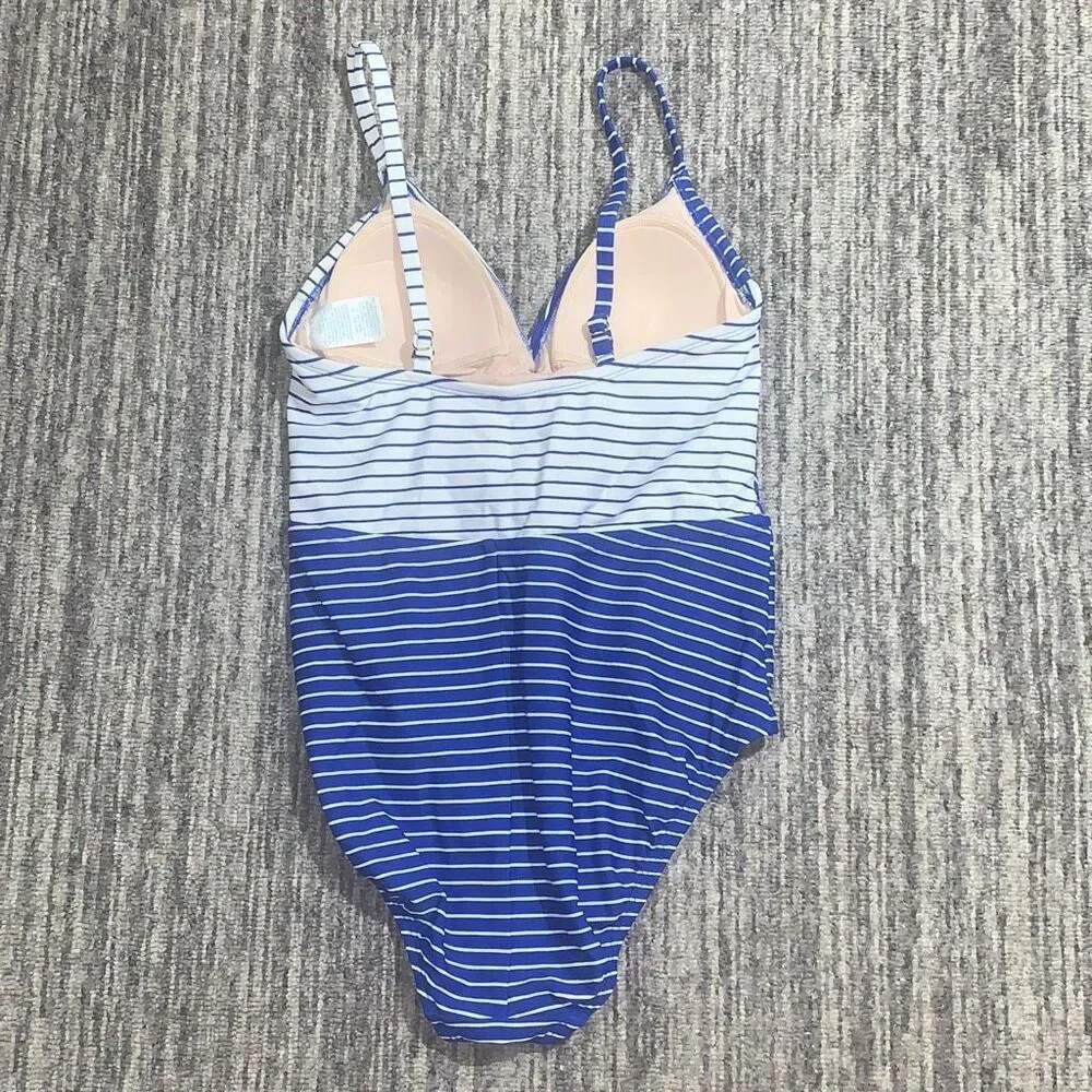 Kona Sol Women’s Small Blue White‎ Striped One Piece Bathing suit Swimwear